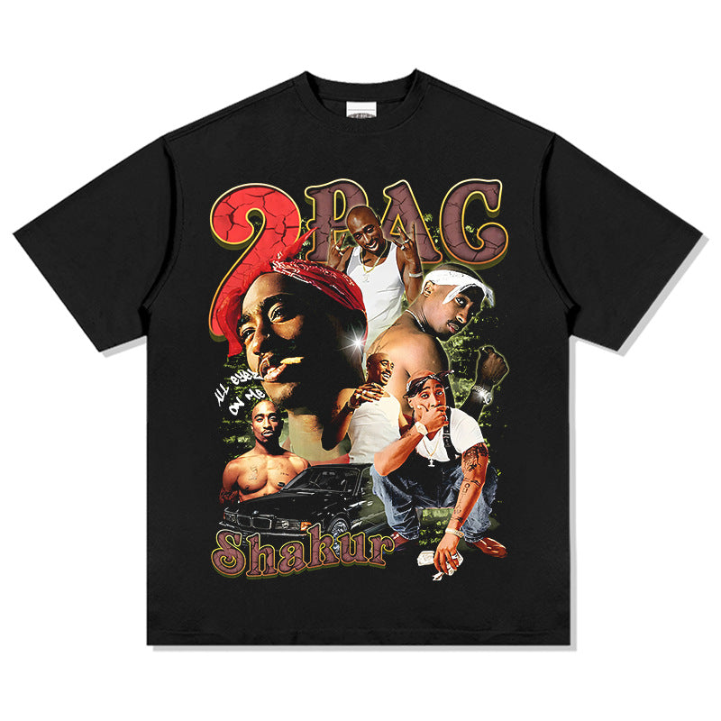 Cool t rapper vintage hip hop 2Pac tupa print short sleeve t-shirt