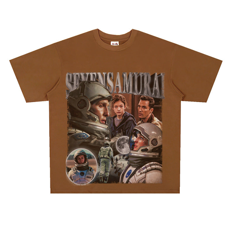 Film Star T Shirt Movie Space Interstellar Cotton Short Sleeve Loose American Retro T-shirt