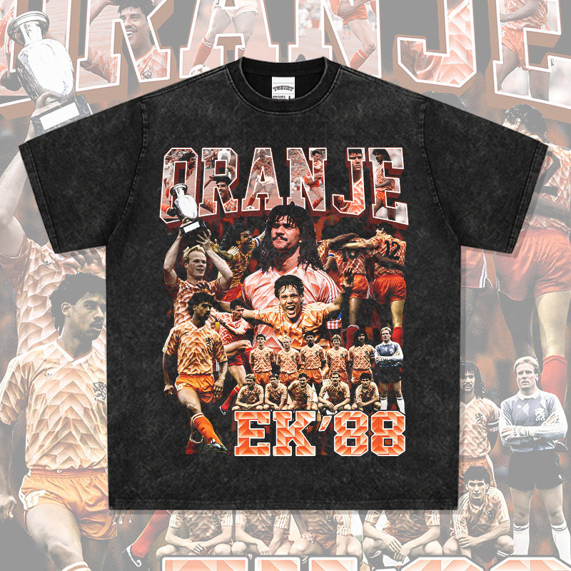 Marcas streetwear usa vintage football dutch print short sleeve t-shirt