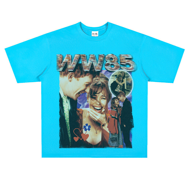 Film Star T Shirt Movie Space-Time Love Traveler Short Sleeve Loose Retro Printed T-shirt Men and Women
