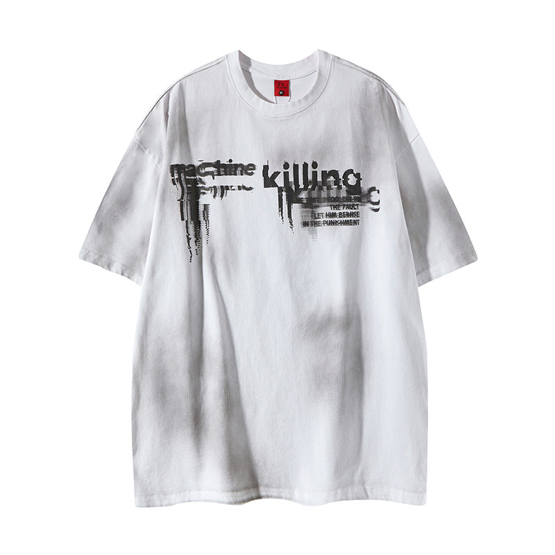 New York Hip Hop Style Vintage Alphabet Print Crew Neck Short Sleeve T-Shirt