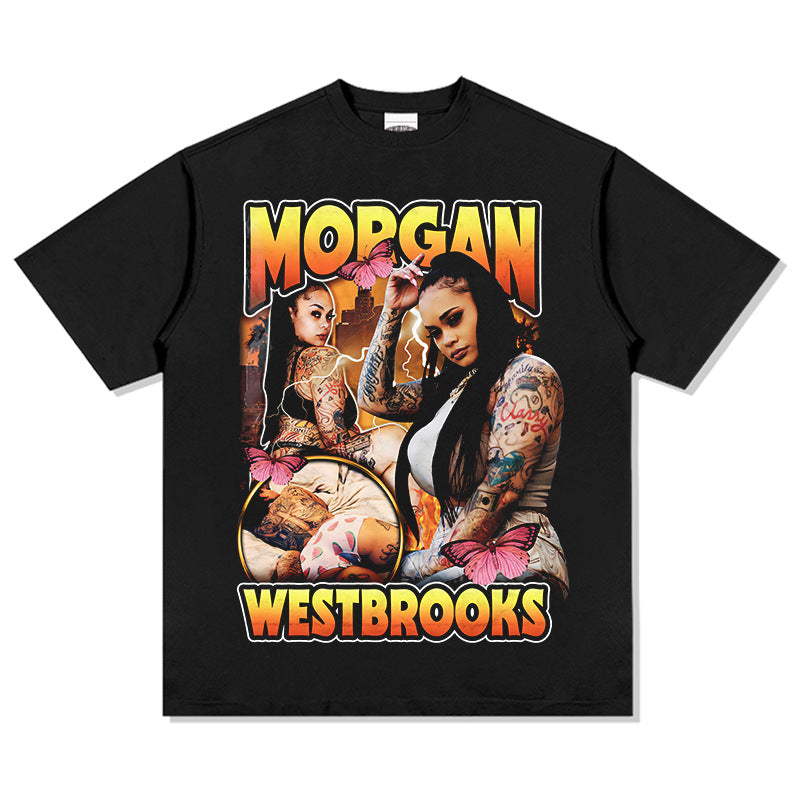 Outfit streetwear vintage hip hop Morgan Westbrooks print short sleeve t-shirt
