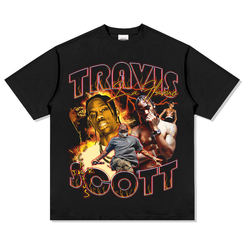 Outfit streetwear vintage hip hop travis scott print short sleeve t-shirt vintage