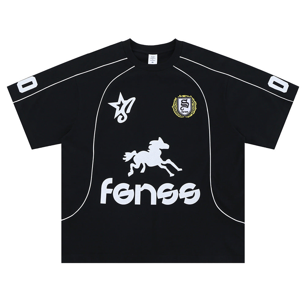 Vintage College Shirts Spring and Summer Retro Football Suit Crew Neck Casual Short Sleeve T-Shirt