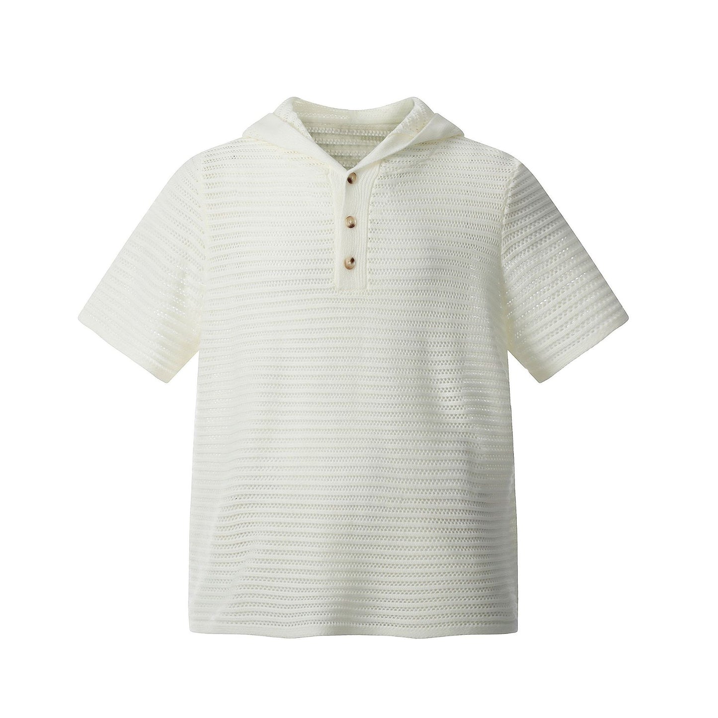 Retro Style Shirt For Men Vintage Hooded Knitwear Short Sleeve T-Shirt Hollow Out