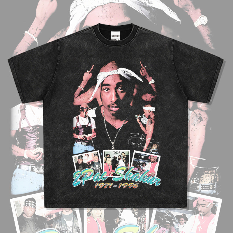 Marcas streetwear usa vintage hip hop tupac print short sleeve t-shirt