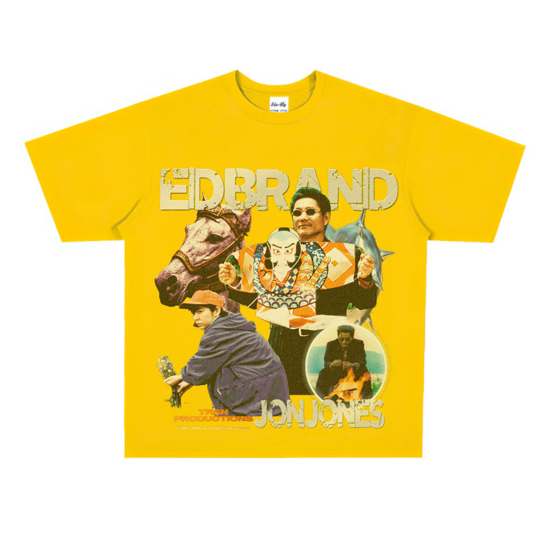 Film Star T Shirt Loose American Retro Heavy round Neck Street T-shirt for Men and Women