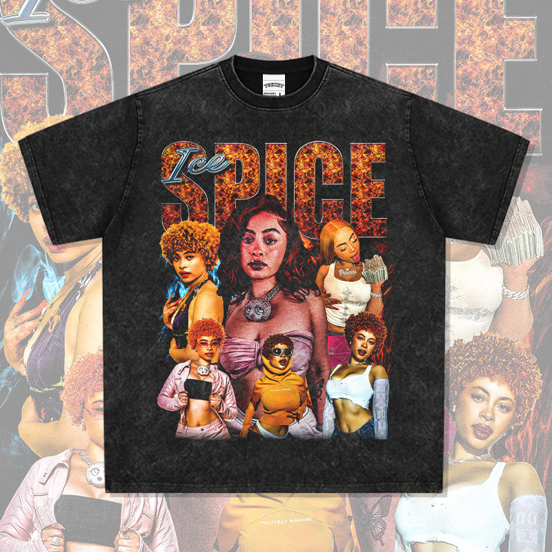 Outfit streetwear Vintage Hip Hop Ice Spice Print Short Sleeve T-Shirt