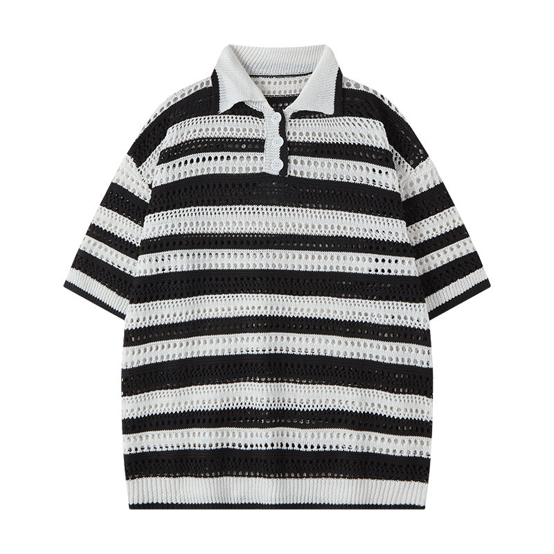 Nyc 1990 Shirt Summer Retro Striped Knitted Casual Short Sleeve Polo Shirt