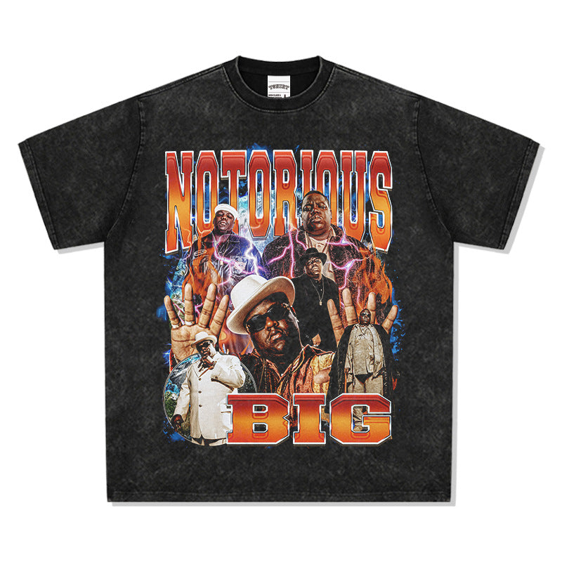 Outfit streetwear vintage, hip hop biggie print short sleeve t-shirt
