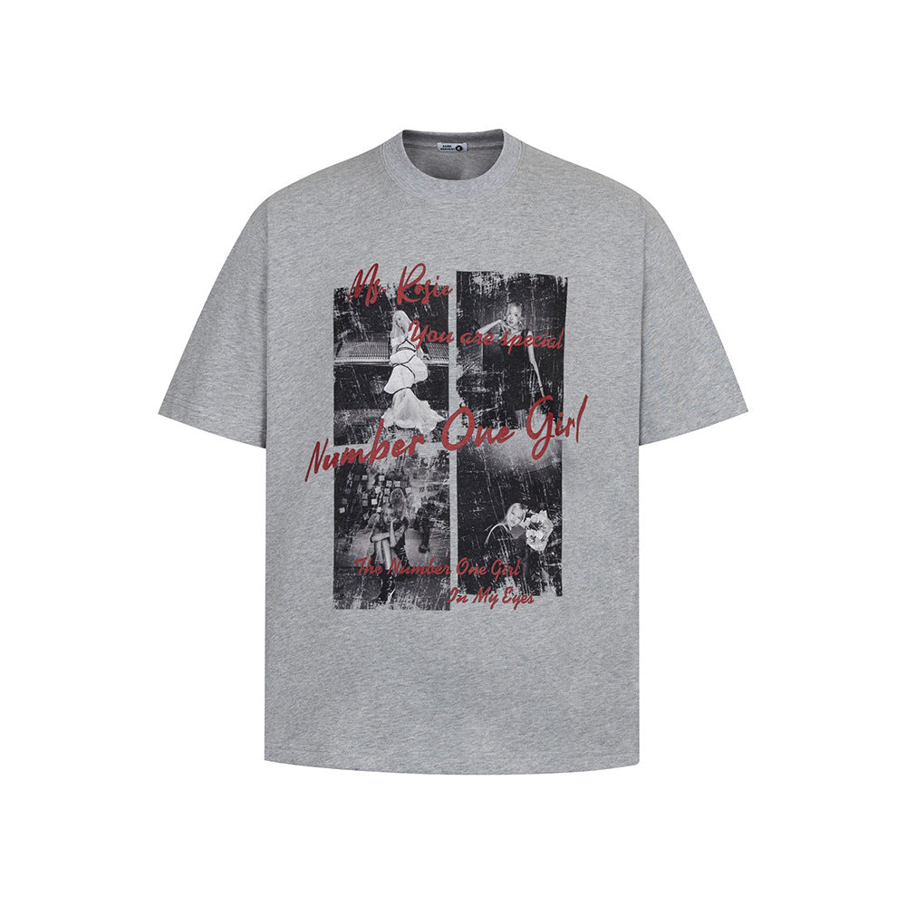 Nostalgia T Shirts Vintage Letter Pattern Crew Neck Short Sleeve T-Shirt