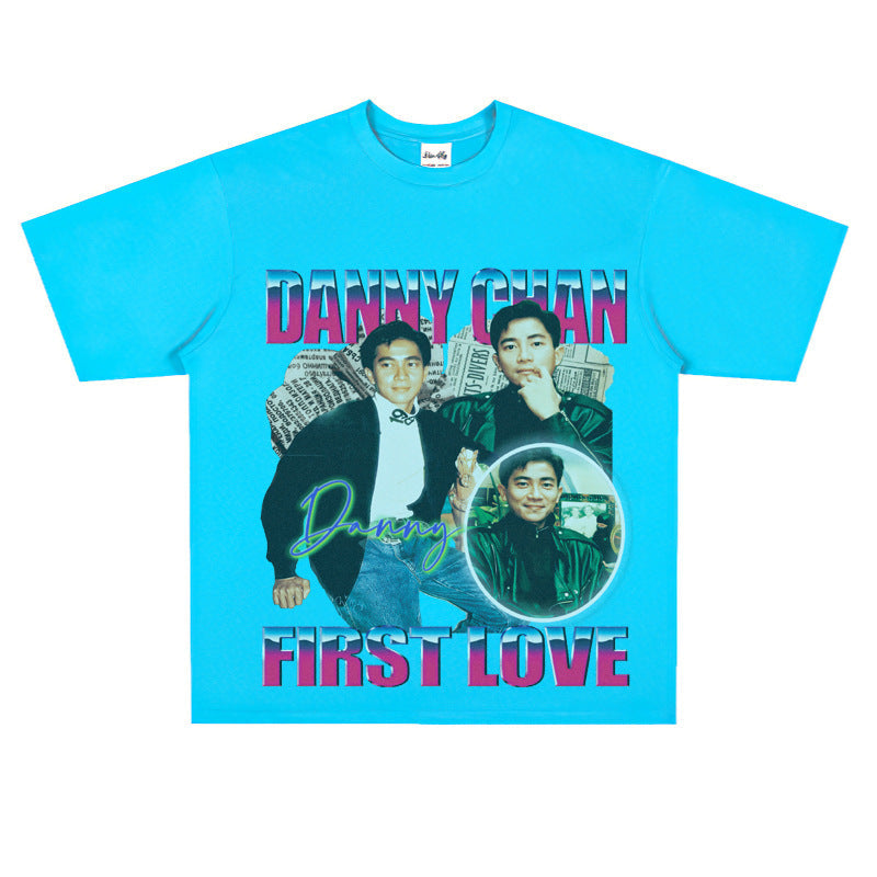 Film Star T Shirt Singer Danny Chan Printed Loose Cotton American T-shirt