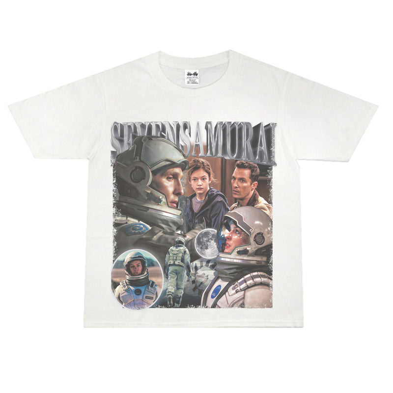 Film Star T Shirt Movie Space Interstellar Cotton Short Sleeve Loose American Retro T-shirt