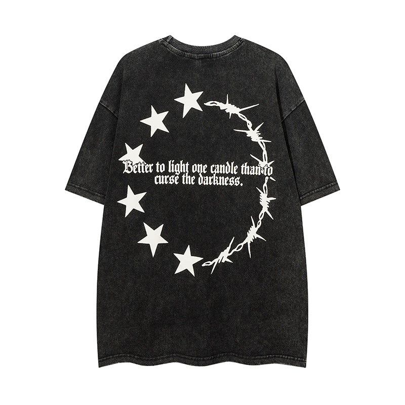 Vintage T Shirts Hip Hop Cartoon Anime Printing Washing Water Old Short Sleeve T-Shirt