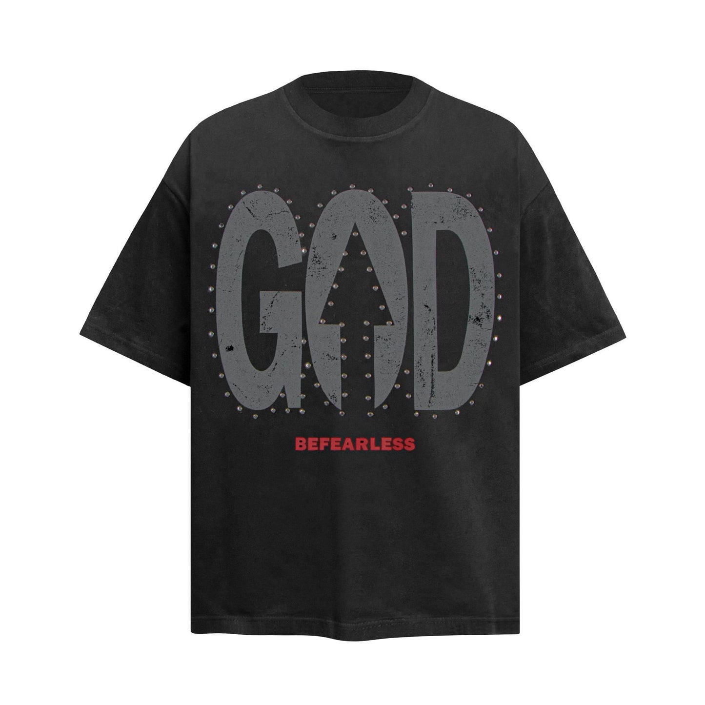 Unisex T-shirts Summer Vintage Alphabet Bead Printed Men's Loose Short Sleeve T-Shirt