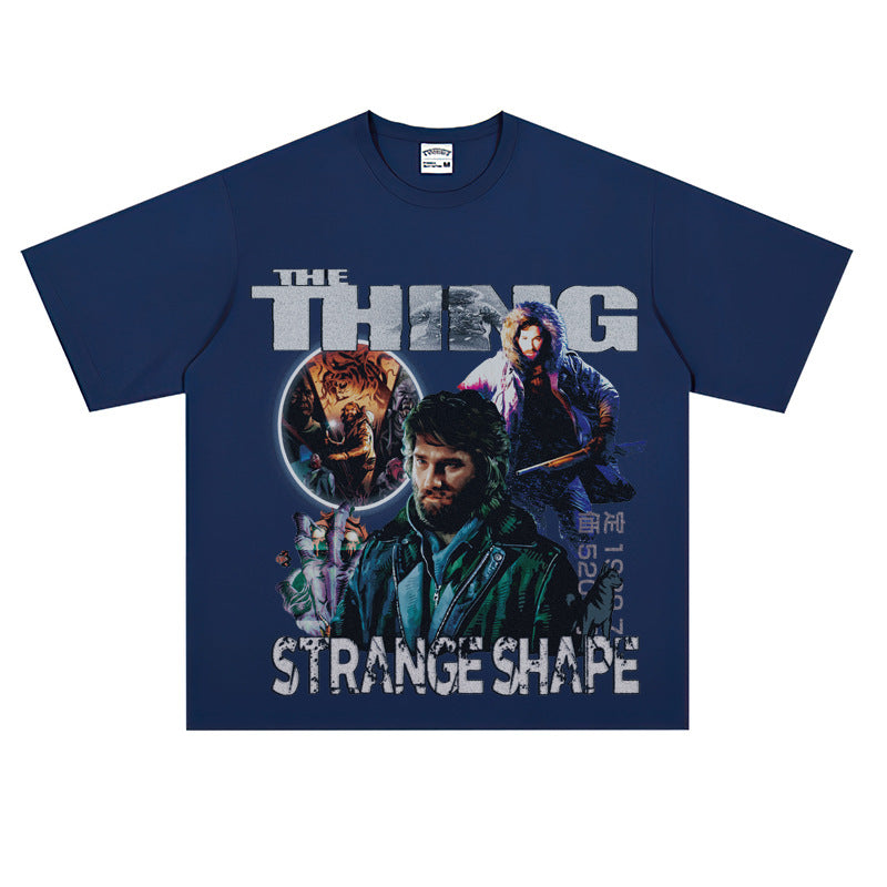 Film Star T Shirt Short Sleeve American Retro Loose Heavy round Neck Street T-shirt Men and Women
