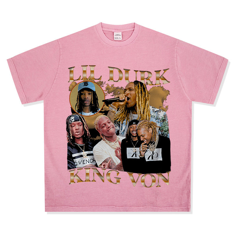 Streetwear masculino vintage hip hop king von print long sleeve short sleeve t-shirt
