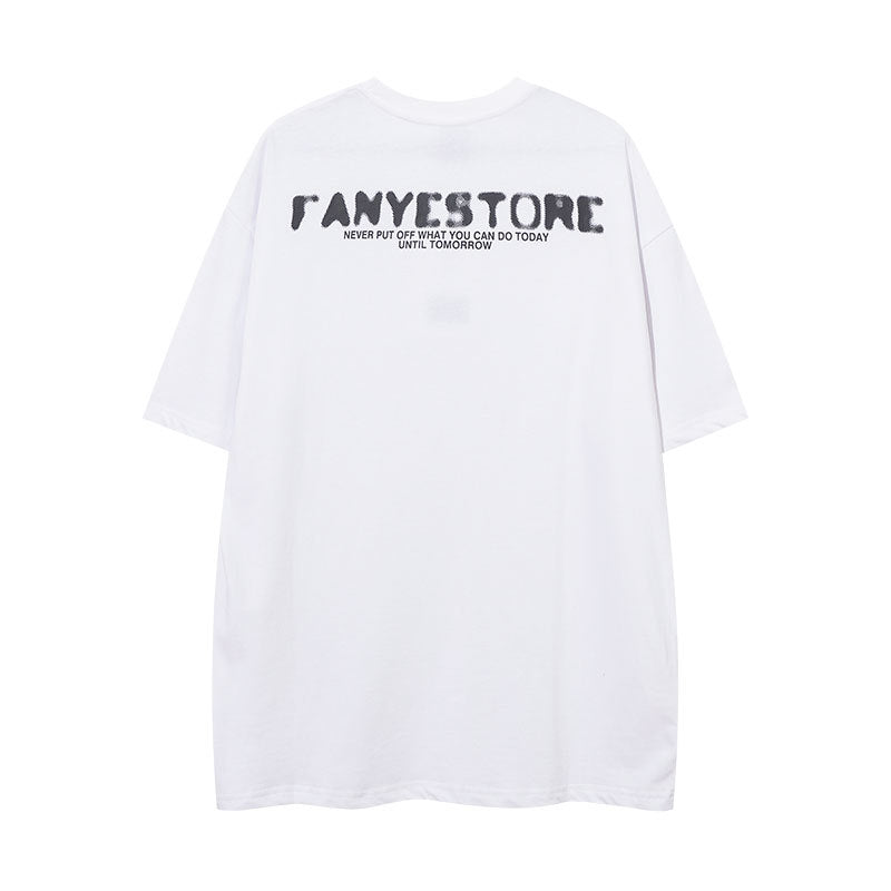 Vintage Tišö Rt Letter Print Short Sleeve T-Shirt Loose Casual Top