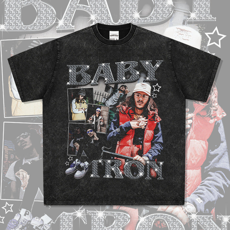 Outfit streetwear Vintage Hip Hop Baby Tron Print Short Sleeve T-Shirt