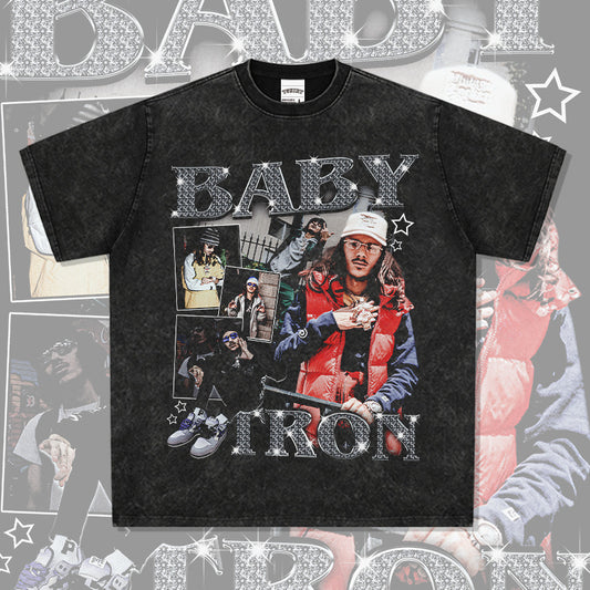 Outfit streetwear Vintage Hip Hop Baby Tron Print Short Sleeve T-Shirt
