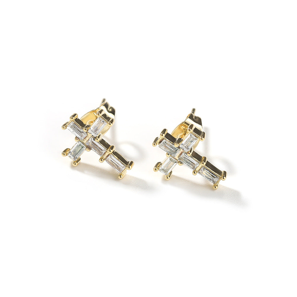 Earrings Square Zircon Cross Earrings Crosses
