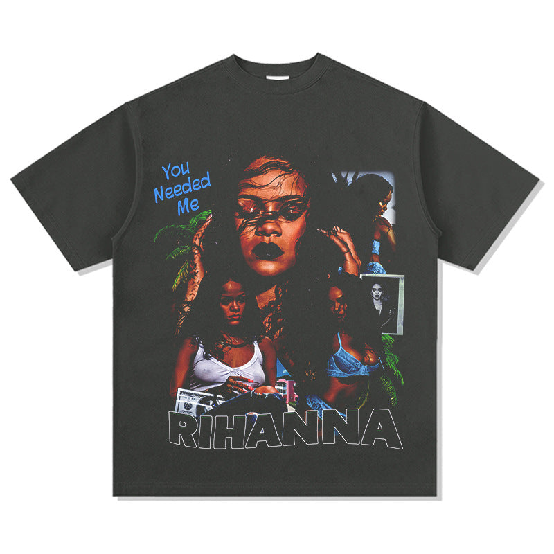 Cool t rapper hip hop rap Rihanna vintage print short sleeve top