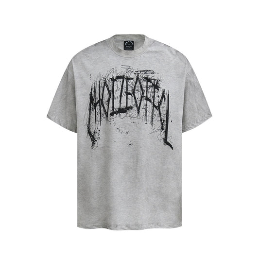 Nyc 1990 Shirt Retro Washed Old Alphabet Print Short Sleeve T-Shirt