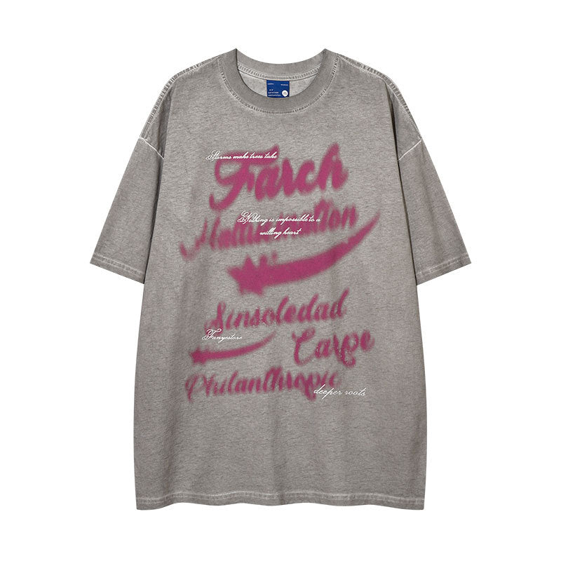 Vintage Tišö Rt vintage washed vintage letter print loose oversize short-sleeved T-shirt