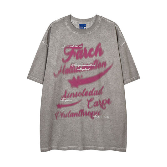 Vintage Tišö Rt vintage washed vintage letter print loose oversize short-sleeved T-shirt
