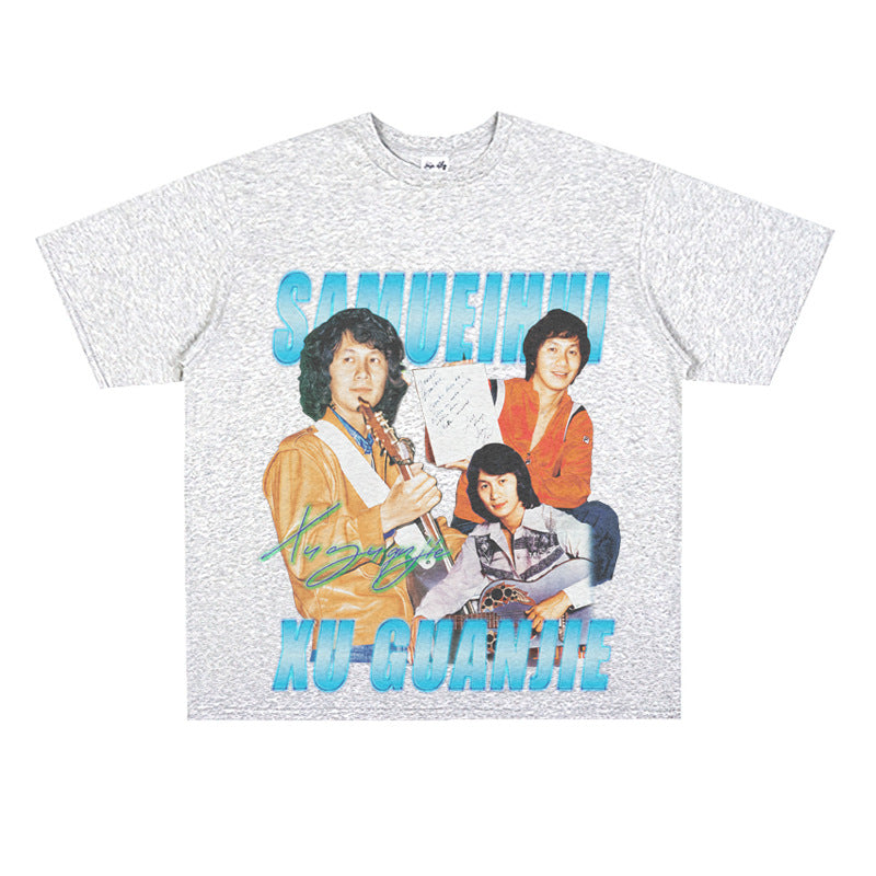 Film Star T Shirt a Pop Singer. Samuel Hui Commemorative Edition Printed Loose Heavy T-shirt