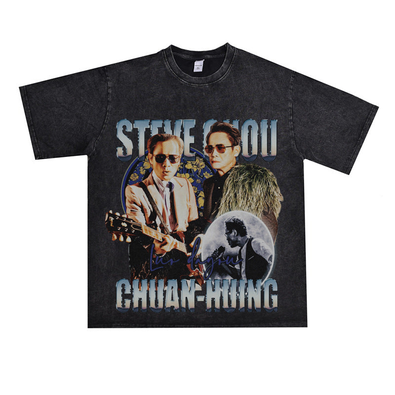 Film Star T Shirt Loose Heavy Retro Street Cotton American T-shirt Men and Women