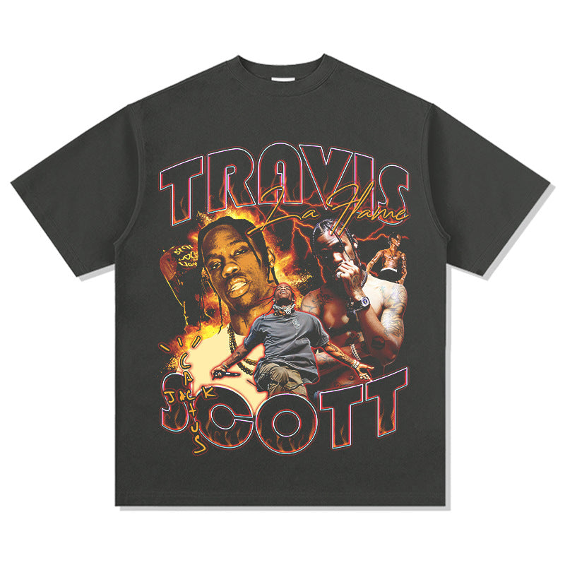 Outfit streetwear vintage hip hop travis scott print short sleeve t-shirt vintage