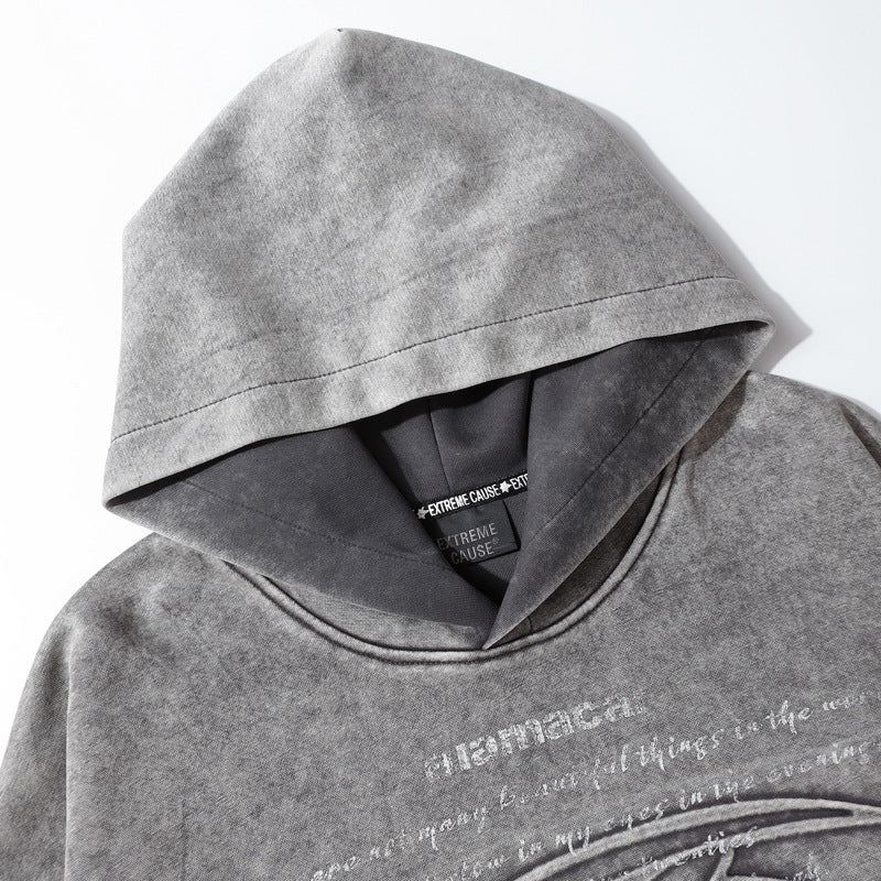 Streetwear Hoodie Vintage Washed Old Hooded Sweater Alphabet Print Casual Hoodie