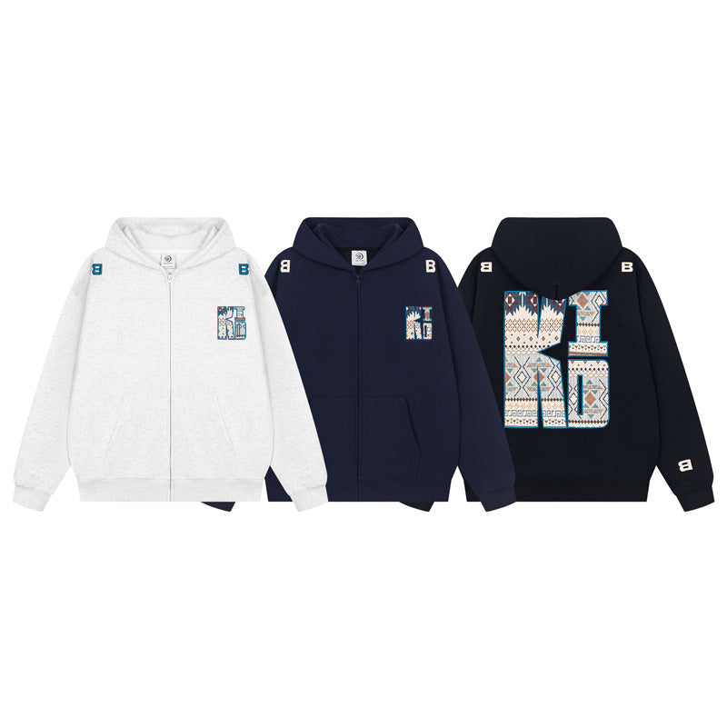Streetwear Hoodie Embroidered Hooded Sweater Loose Hoodie Jacket