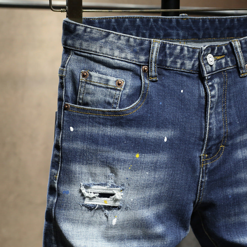 1990 Fashion Jeans Retro Blue Ripped Jeans
