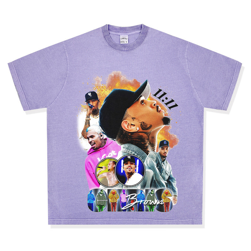 Streetwear masculino hip hop Chris Brown print short sleeve t-shirt