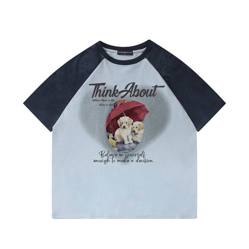 Camisetas streetwear Summer Vintage Cute Umbrella Puppy Casual Loose Short Sleeve T-Shirt