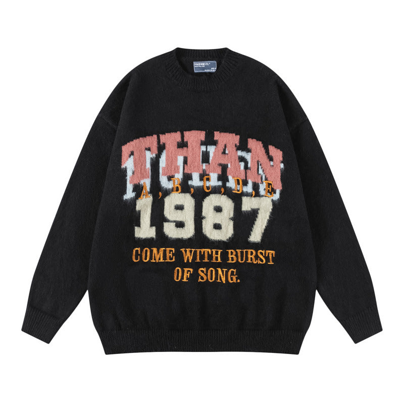Vice streetwear alphabet print fleece sweater vintage alphabet sweater