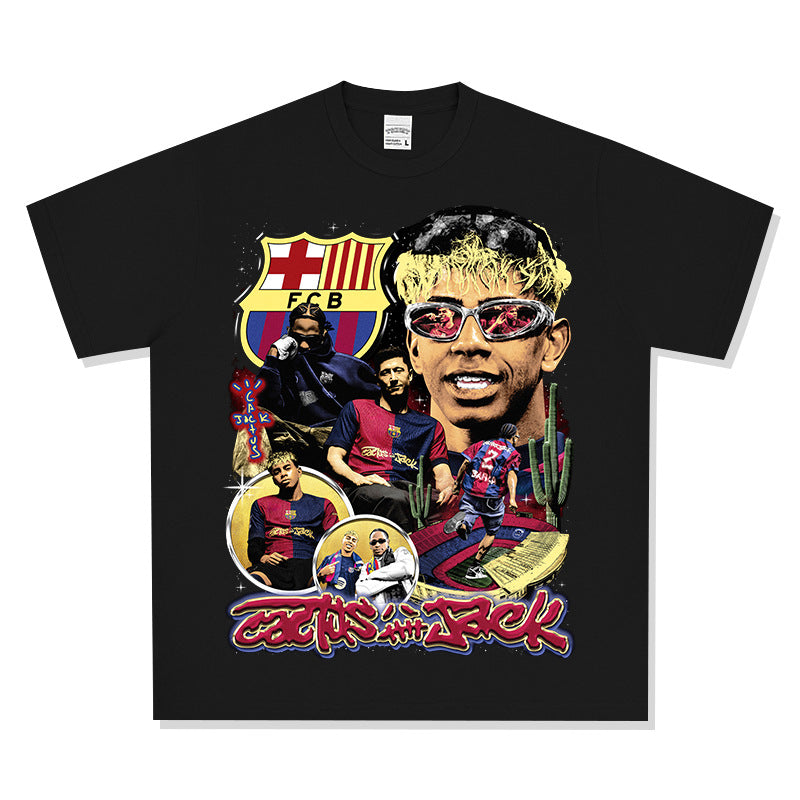Outfit streetwear vintage barça x travis scott front print short sleeve t-shirt