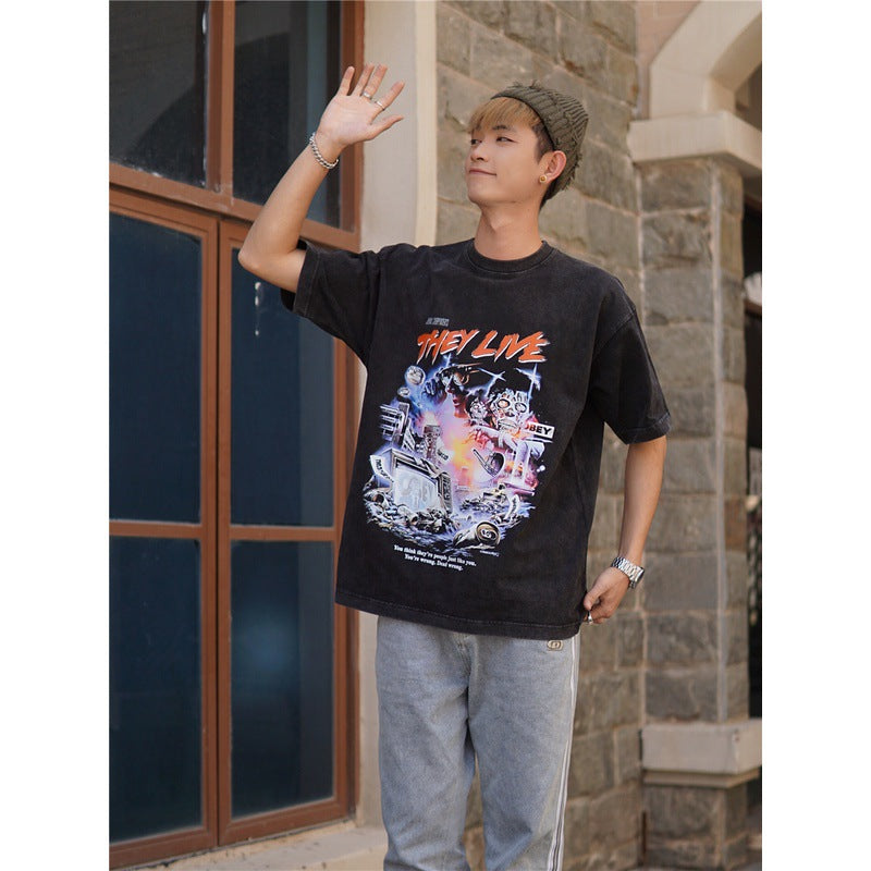 Film Star T Shirt Movie Extreme Space Pure Cotton Loose Short Sleeve American Retro Trendy T-shirt Men