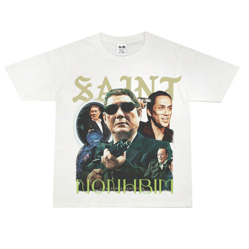 Film Star T Shirt Loose Heavy American Retro Street Personality T-shirt Men