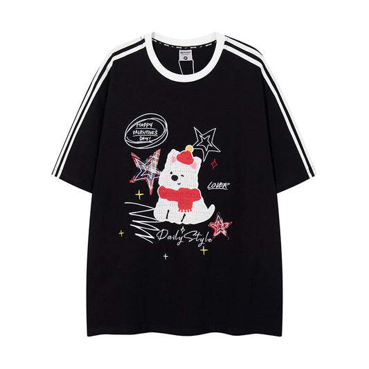 Nyc T Shirt Vintage Puppy Embroidered Short Sleeve T-Shirt Summer Oversize Casual Top