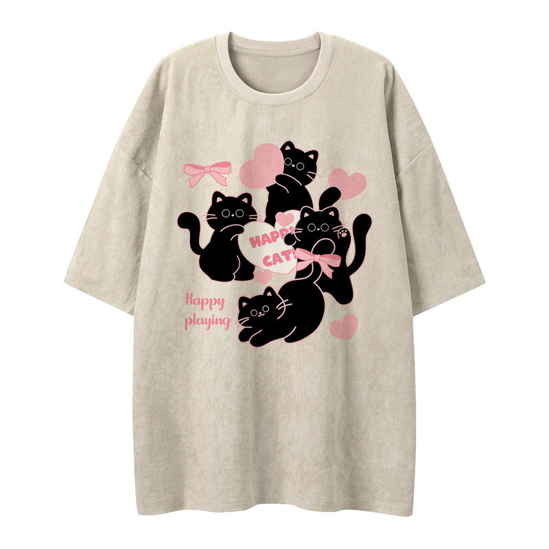 US drip outfits Summer Vintage Pussy Casual Loose Short Sleeve T-Shirts