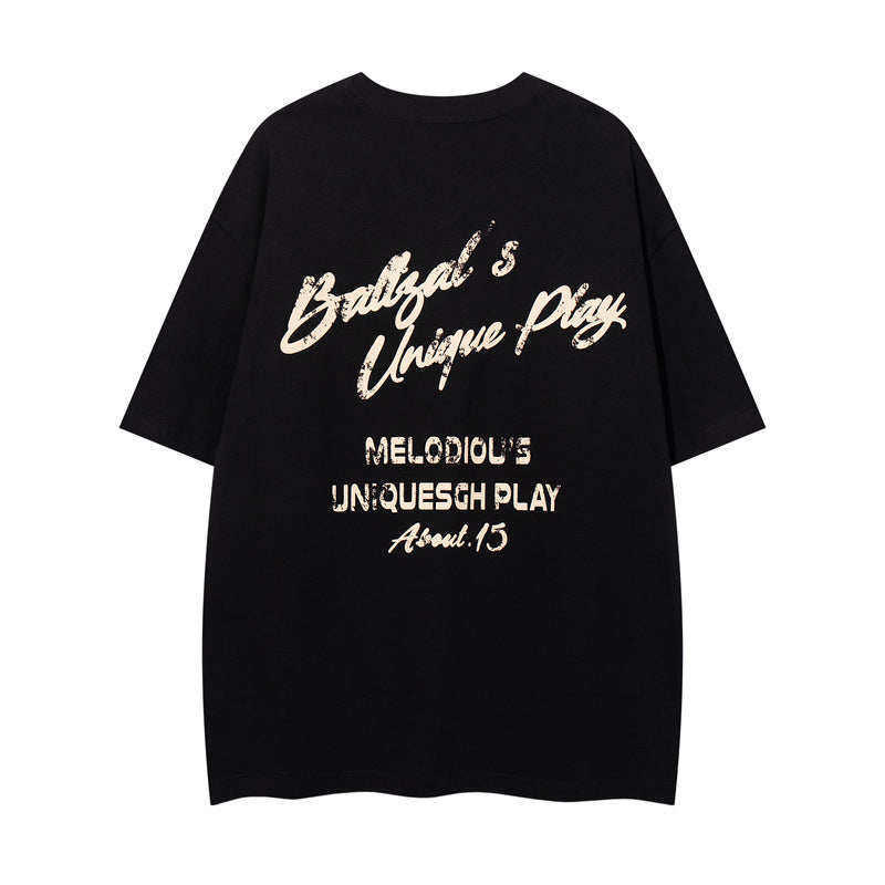 US drip outfits summer vintage print casual loose short sleeve T-Shirts