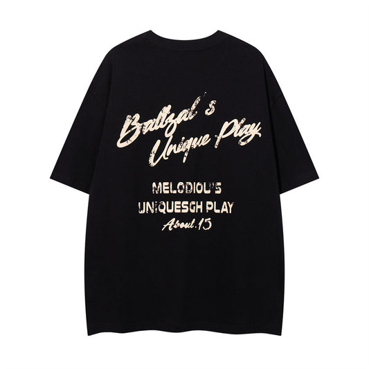 US drip outfits summer vintage print casual loose short sleeve T-Shirts