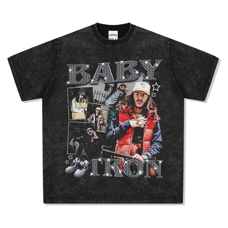 Outfit streetwear Vintage Hip Hop Baby Tron Print Short Sleeve T-Shirt