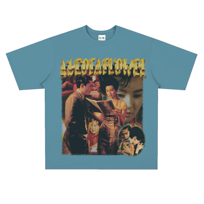 Film Star T Shirt Movie Trend Pure Cotton Short Sleeve Loose round Neck Nostalgic T-shirt