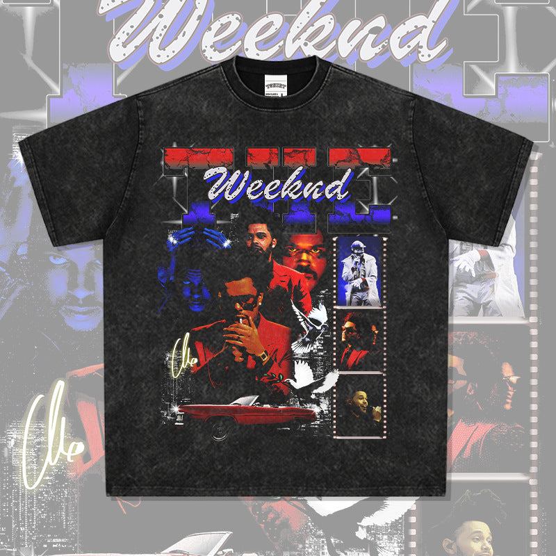 Streetwear masculino vintage, hip hop the Weeknd print short sleeve t-shirt