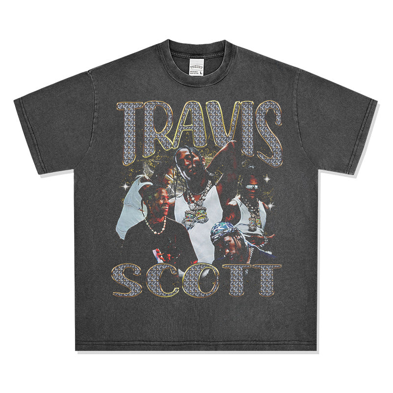 Outfit streetwear vintage hip hop scott ts print short sleeve t-shirt