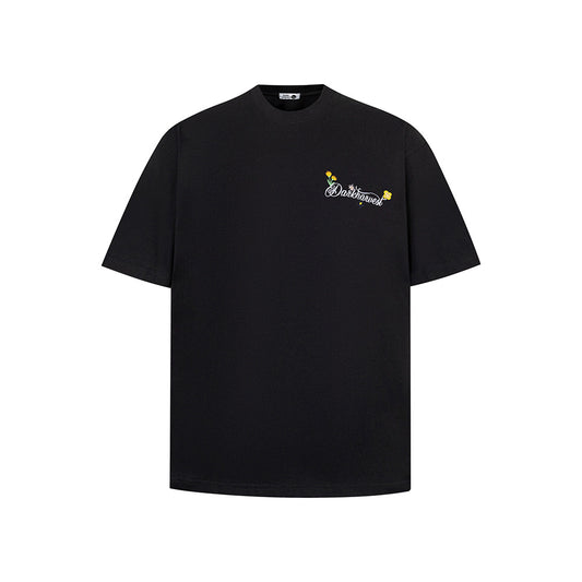 New York Hip Hop Style Floral Embroidery Short Sleeve T-Shirt